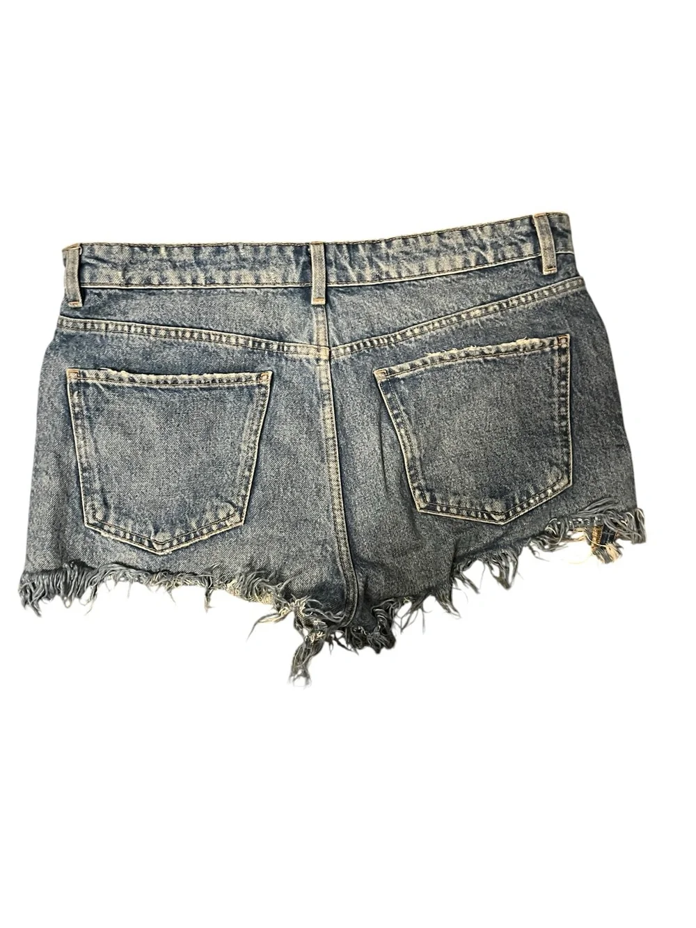 High-Rise Distressed Denim Shorts - Blue